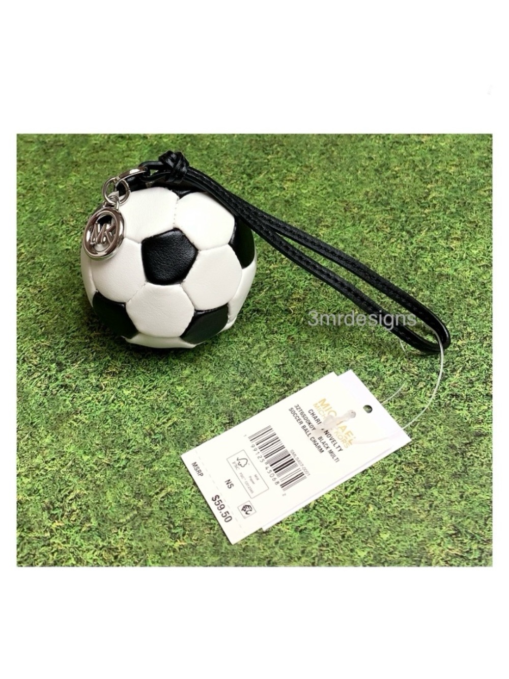 NWT MICHAEL KORS SOCCER BALL Silver-Tone Faux Leather & Nappa Leather Bag Charm - Picture 10 of 12